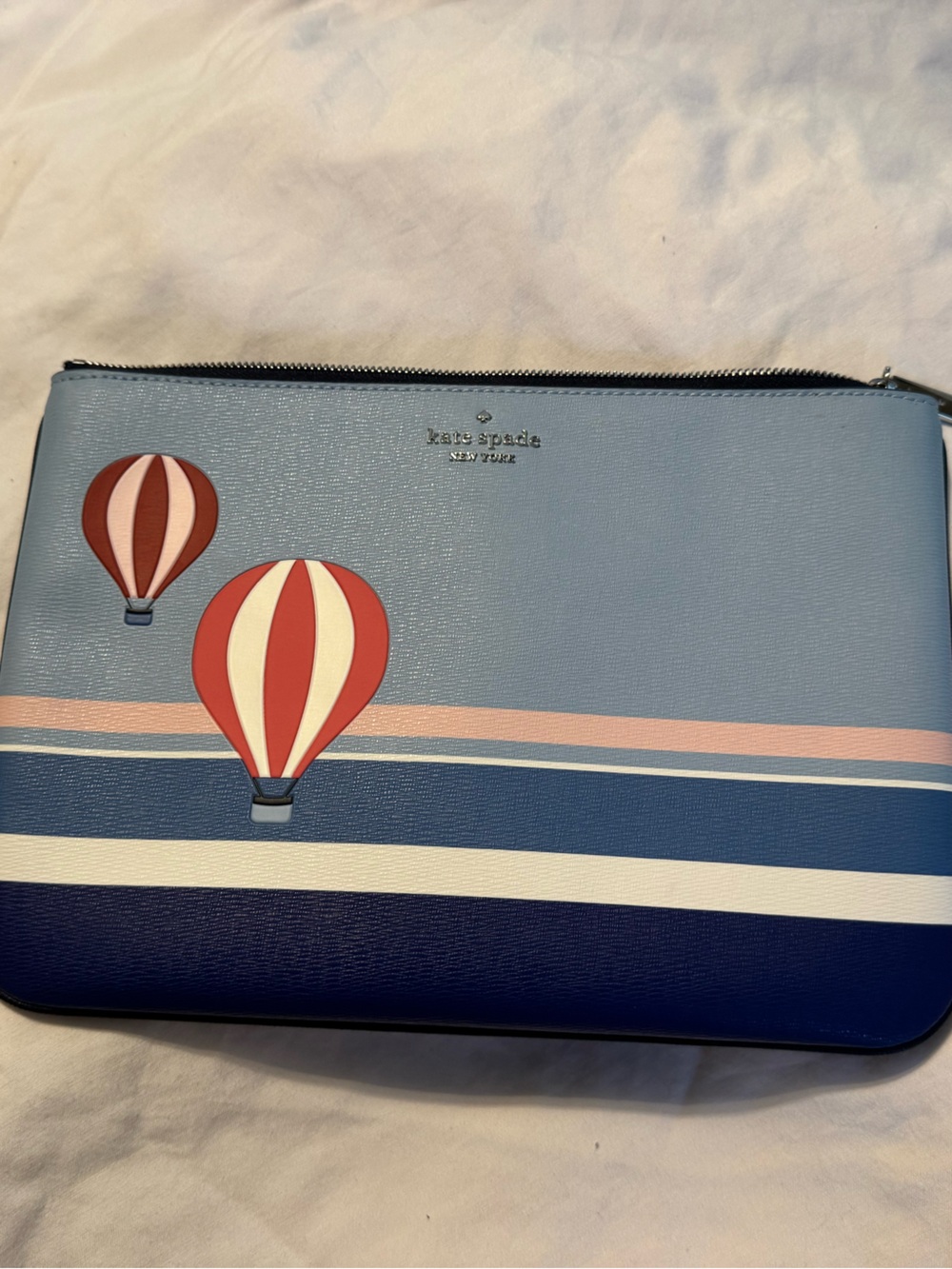 kate spade Blue Hot Air Balloon Wristlet with Red and Pink Accents